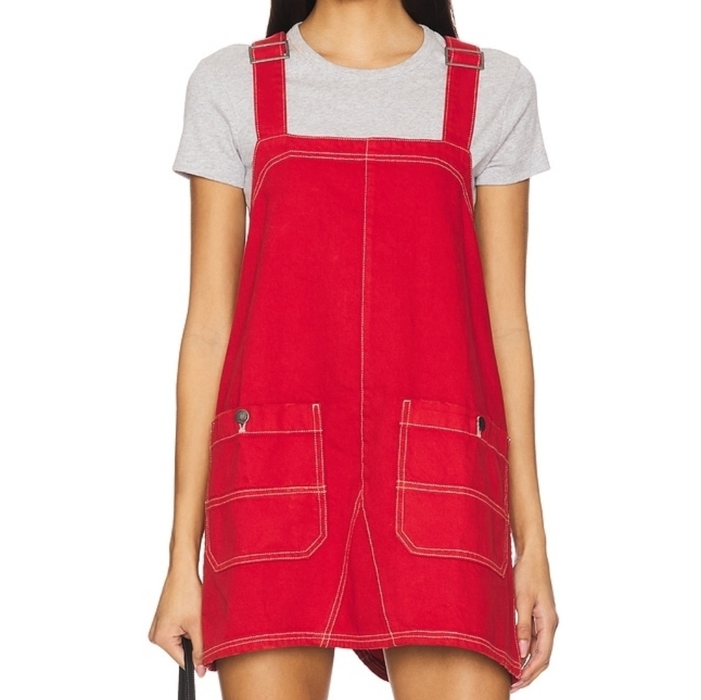Free People We The Free Women's Overall Mini Dress Red Size Medium Heart Eyes